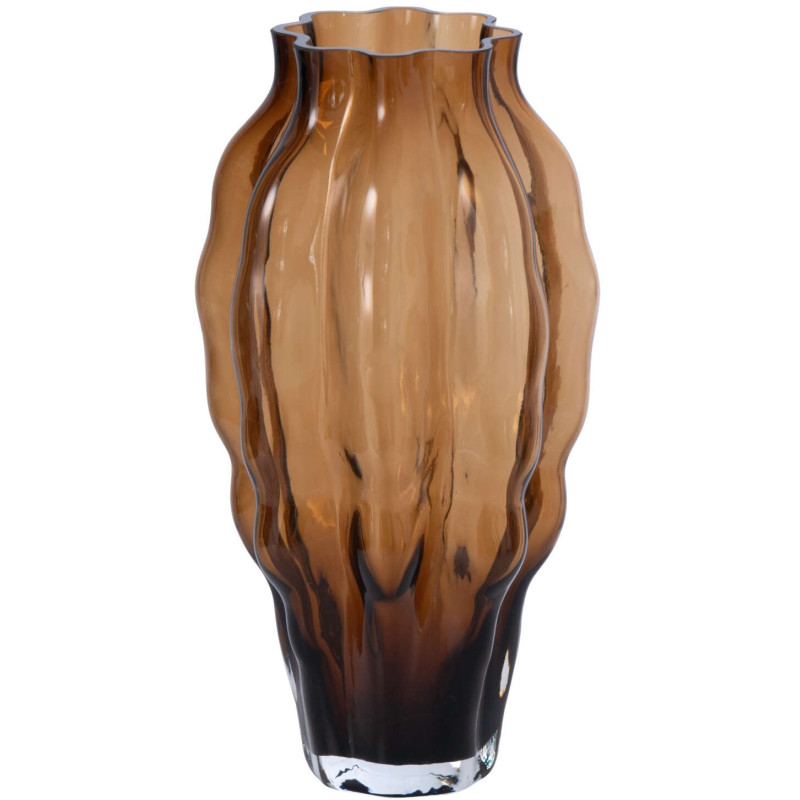 Grand vase en verre ambré strié...