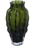 Vase en verre vert olive strié 13x13x24 cm Biot