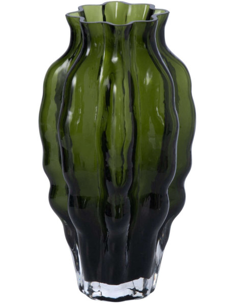 Vase en verre vert olive strié 13x13x24 cm Biot