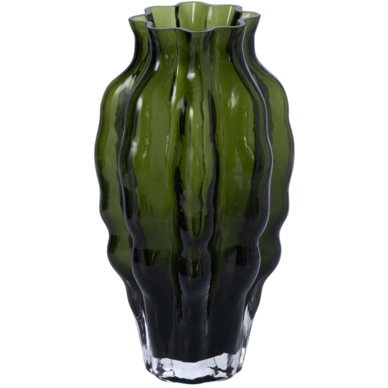 Vase en verre vert olive strié...