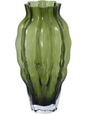 Grand vase en verre vert olive strié 15,5x15,5x30 cm Biot