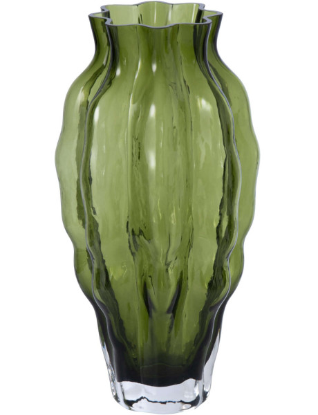 Grand vase en verre vert olive strié 15,5x15,5x30 cm Biot