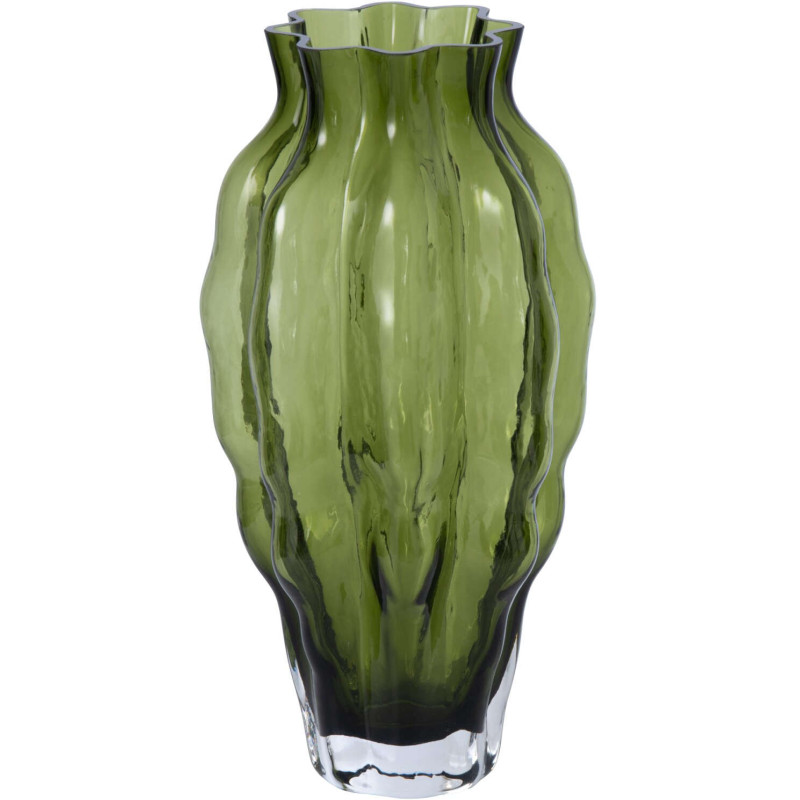 Grand vase en verre vert olive strié...