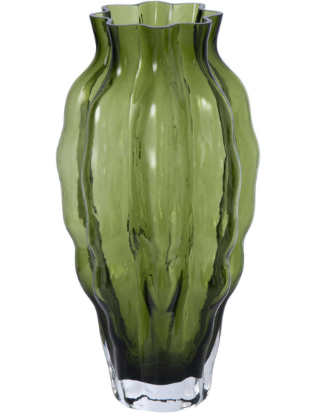 Grand vase en verre vert olive strié 15,5x15,5x30 cm Biot