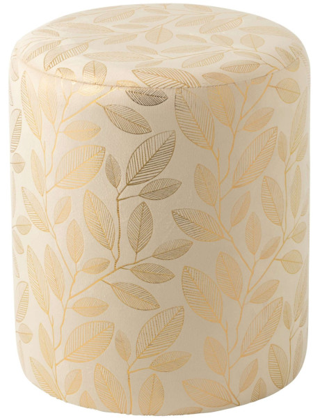 Pouf rond écru à motif feuillage doré 36x36x41 cm Nardo