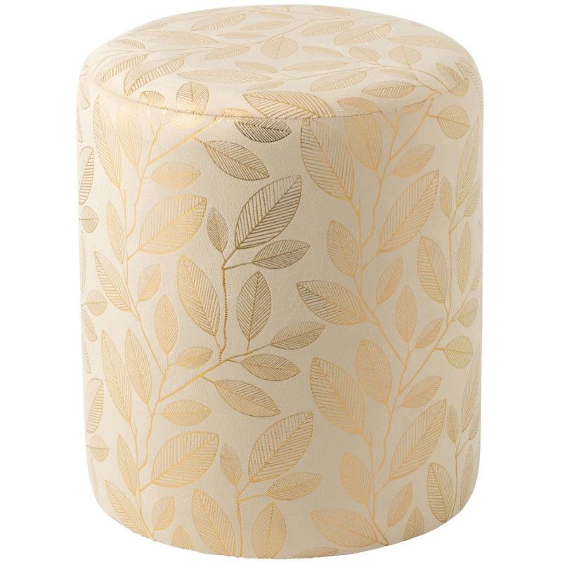 Pouf rond écru à motif feuillage doré...