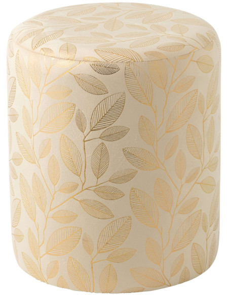 Pouf rond écru à motif feuillage doré 36x36x41 cm Nardo