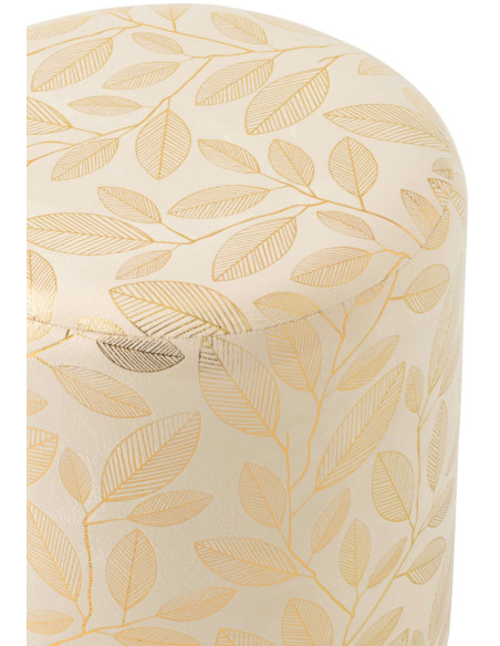 Pouf rond écru à motif feuillage doré 36x36x41 cm Nardo