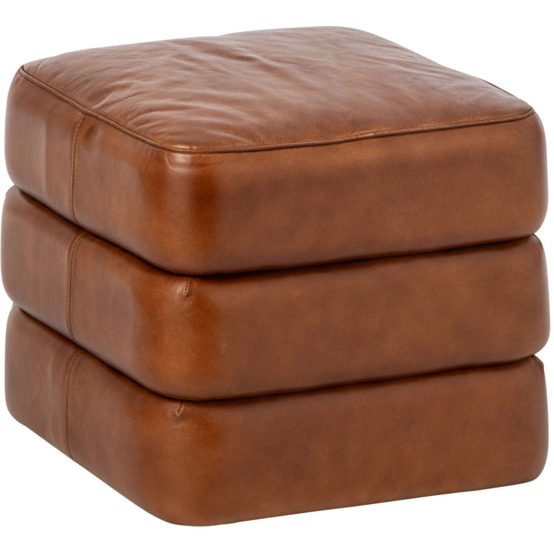 Pouf carré en cuir véritable camel...