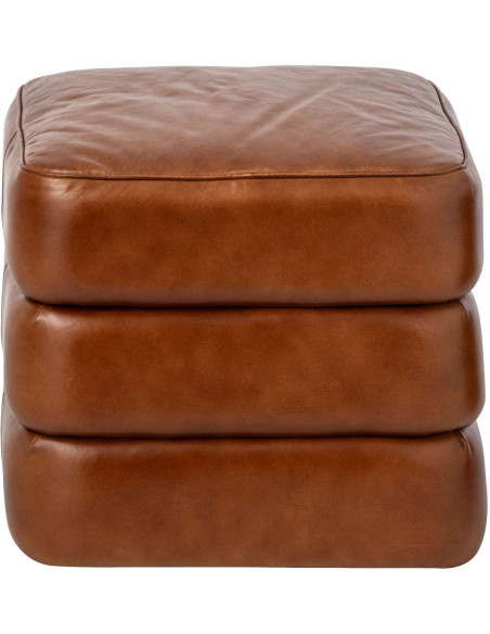 Pouf carré en cuir véritable camel 46x46x40 cm Ubrique