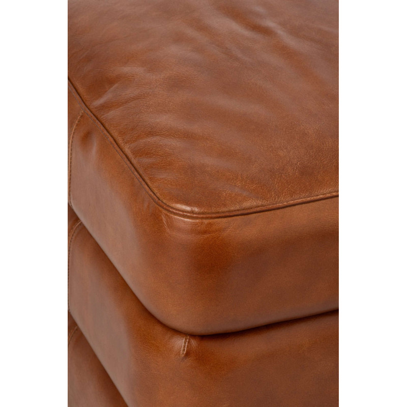 Pouf carré en cuir véritable camel...