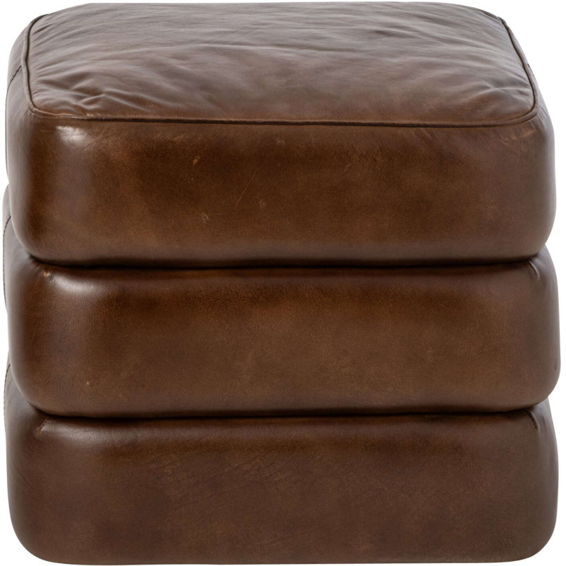 Pouf carré en cuir véritable marron...
