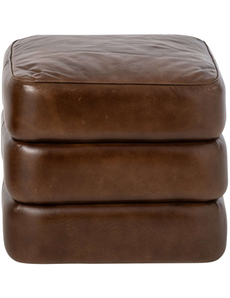Pouf carré en cuir véritable marron 46x46x40 cm Ubrique