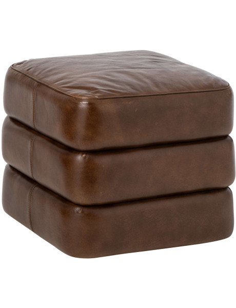 Pouf carré en cuir véritable marron 46x46x40 cm Ubrique