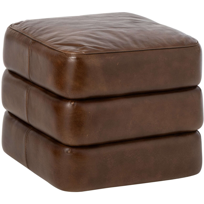 Pouf carré en cuir véritable marron...