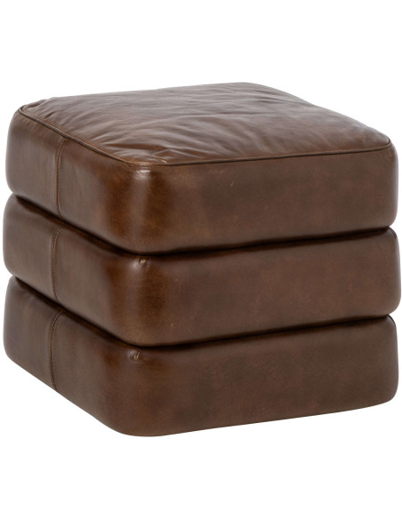 Pouf carré en cuir véritable marron 46x46x40 cm Ubrique