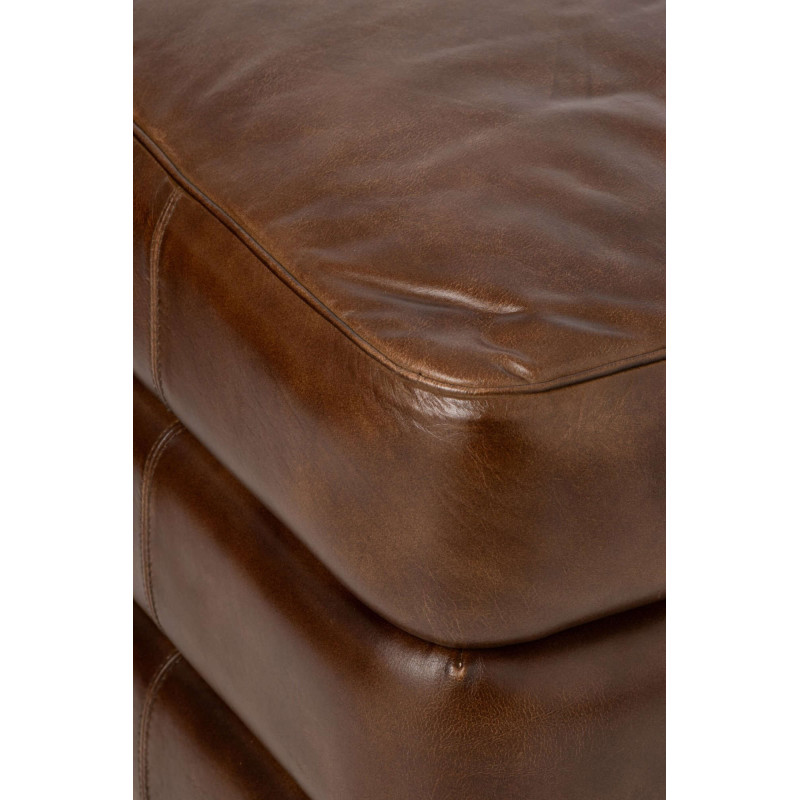 Pouf carré en cuir véritable marron...