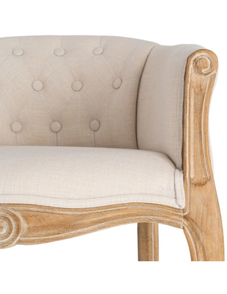 Fauteuil de table en lin écru et bois d’hévéa 63x60x69 cm Mirepoix