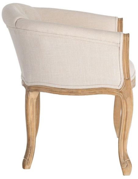 Fauteuil de table en lin écru et bois d’hévéa 63x60x69 cm Mirepoix