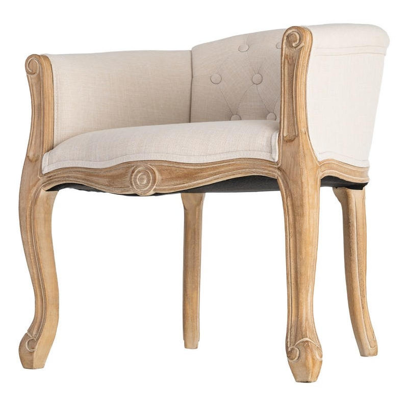 Fauteuil de table en lin écru et bois...
