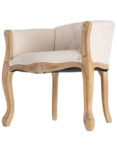 Fauteuil de table en lin écru et bois d’hévéa 63x60x69 cm Mirepoix