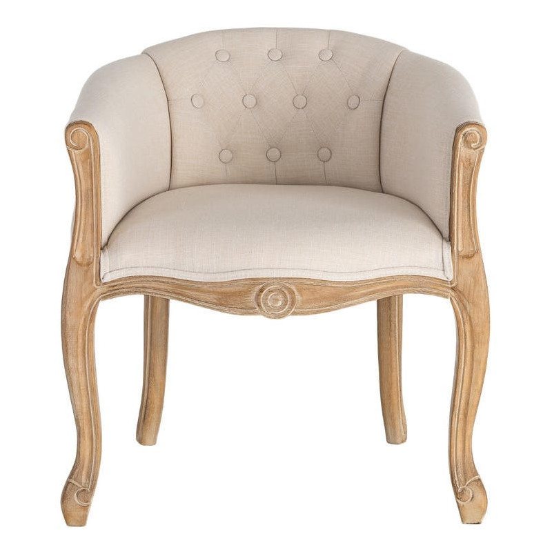 Fauteuil de table en lin écru et bois...