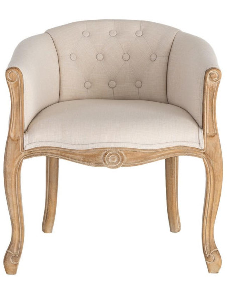 Fauteuil de table en lin écru et bois d’hévéa 63x60x69 cm Mirepoix