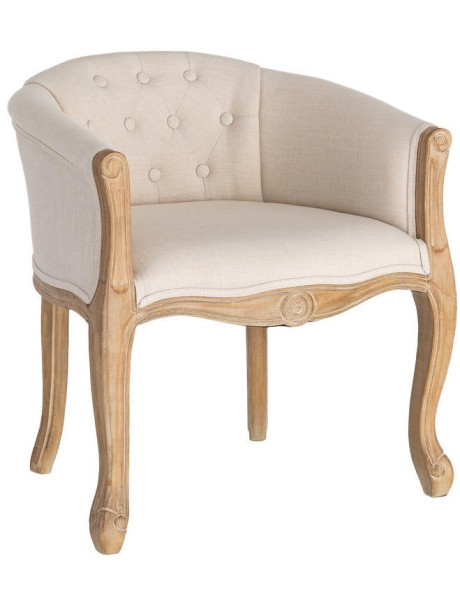 Fauteuil de table en lin écru et bois d’hévéa 63x60x69 cm...