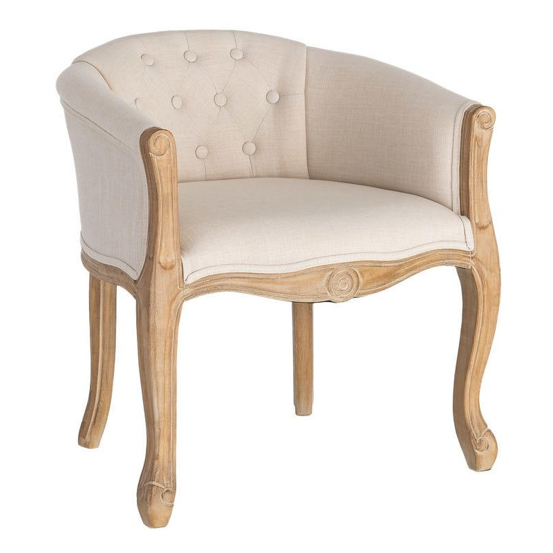 Fauteuil de table en lin écru et bois...