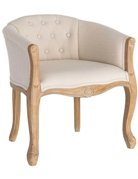 Fauteuil de table en lin écru et bois d’hévéa 63x60x69 cm Mirepoix