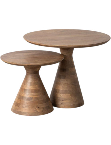 Lot de 2 tables gigognes rondes en bois de manguier Sefrou