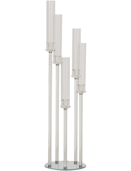 Chandelier sur pied 5 bougies en verre transparent 120 cm...