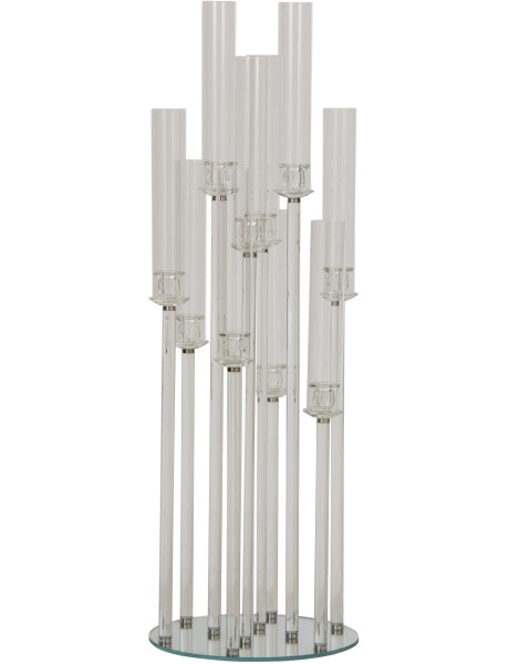 Grand chandelier sur pied 10 bougies en verre transparent...