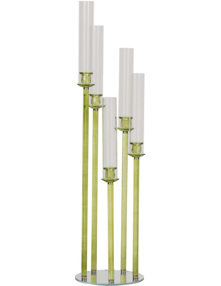 Grand chandelier sur pied 5 bougies en verre vert 120 cm Jablonec