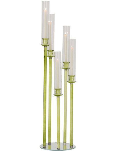Grand chandelier sur pied 5 bougies en verre vert 120 cm Jablonec