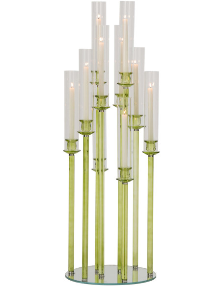 Grand chandelier sur pied 8 bougies en verre vert 120 cm Jablonec