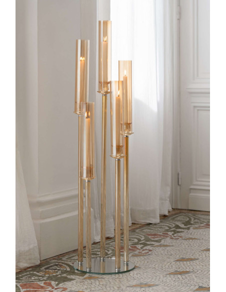 Grand chandelier sur pied 5 bougies en verre doré 120 cm Jablonec