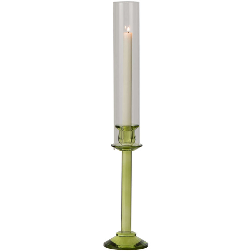 Bougeoir haut en verre vert et...