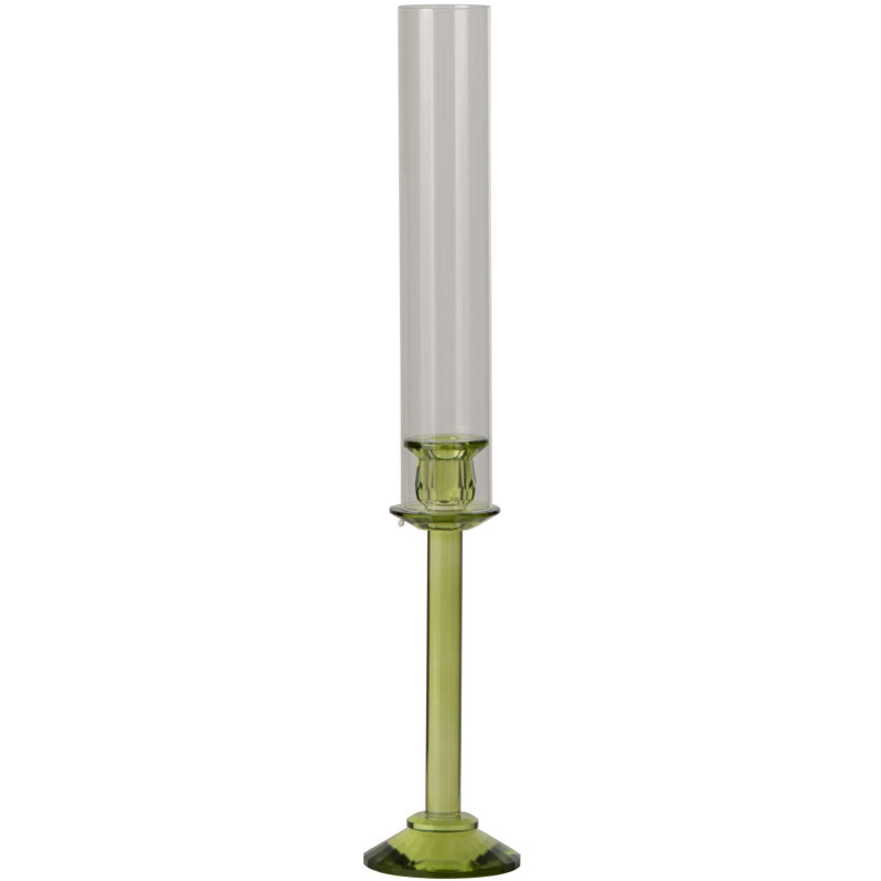 Bougeoir haut en verre vert et...