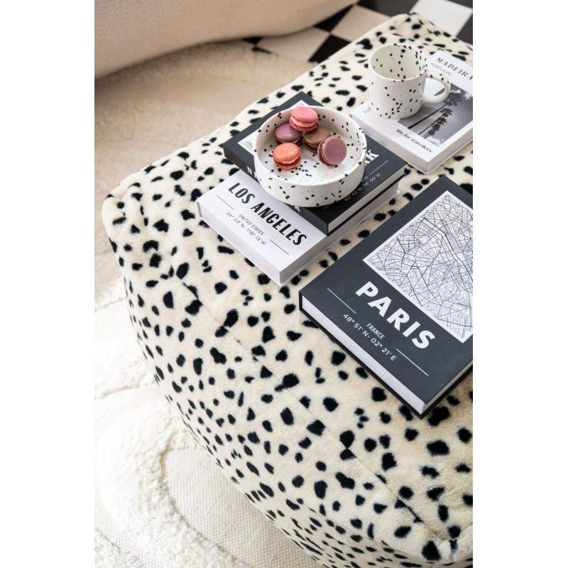 Pouf carré dalmatien noir et ivoire...