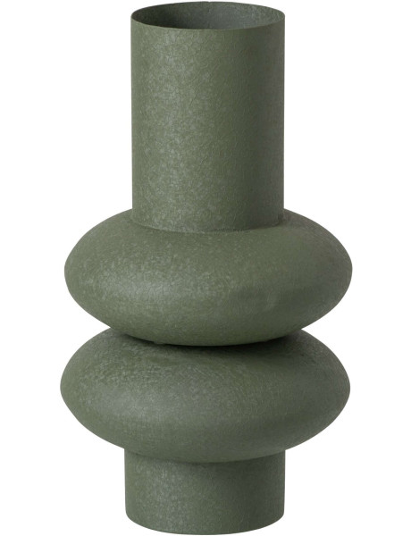 Vase sculptural vert olive en métal 38 cm Bobbio