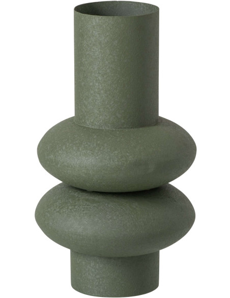 Vase sculptural vert olive en métal 38 cm Bobbio