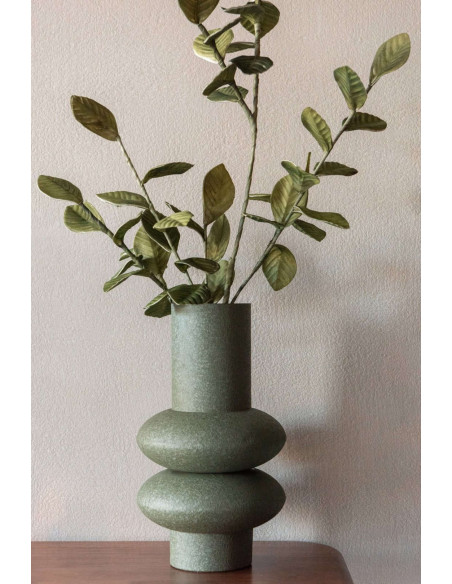 Vase sculptural vert olive en métal 38 cm Bobbio