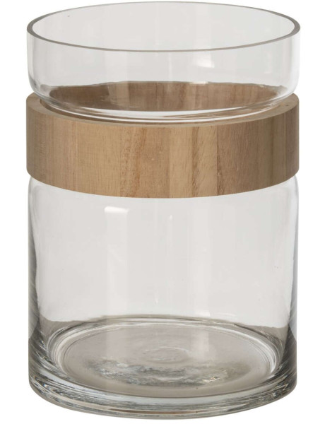 Vase cylindrique en verre et chêne naturel 20 cm Kinsale