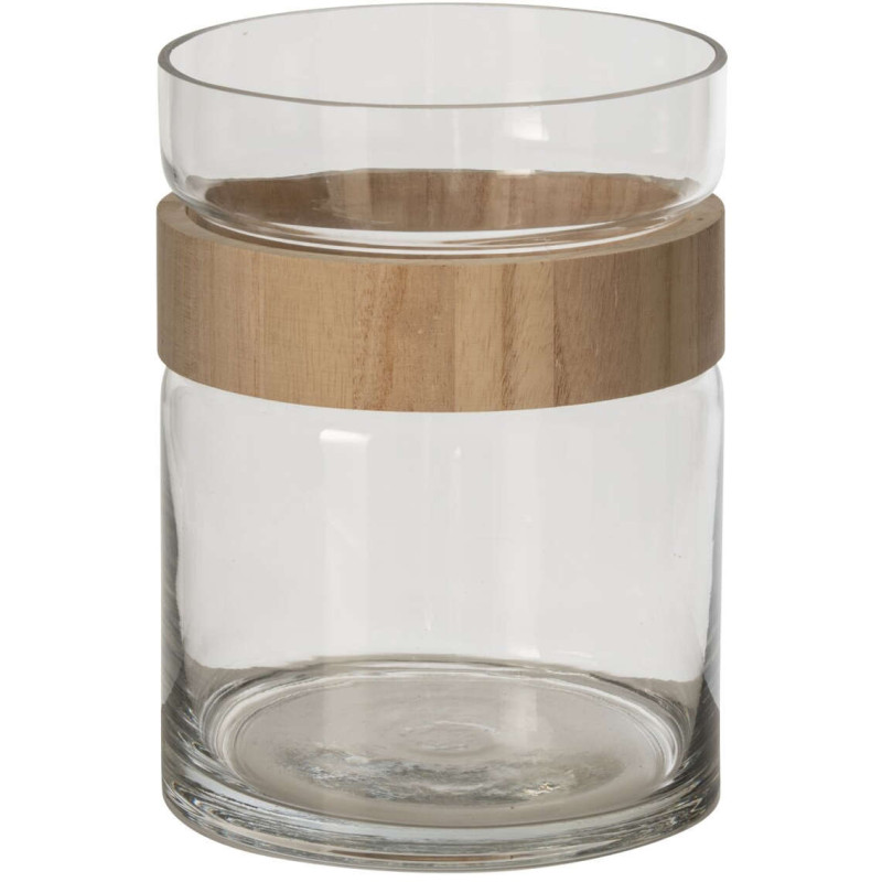 Vase cylindrique en verre et chêne...