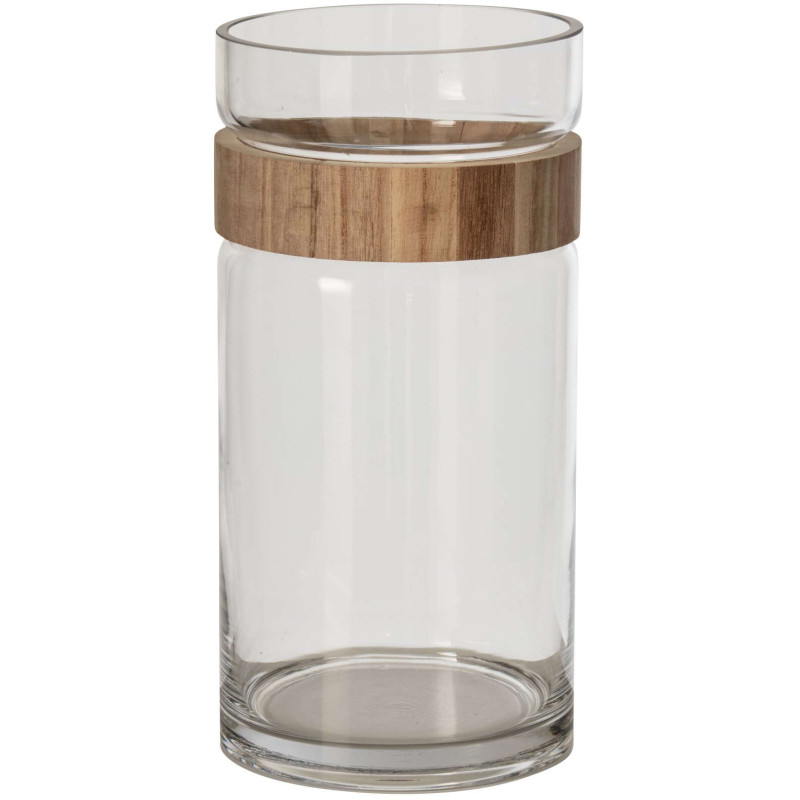 Vase cylindrique en verre et chêne...