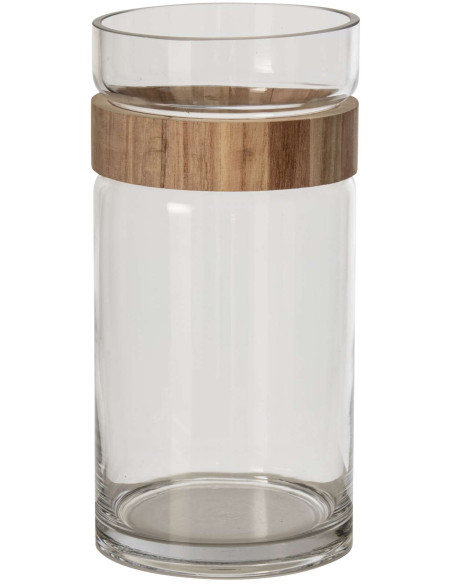 Vase cylindrique en verre et chêne naturel 30 cm Kinsale