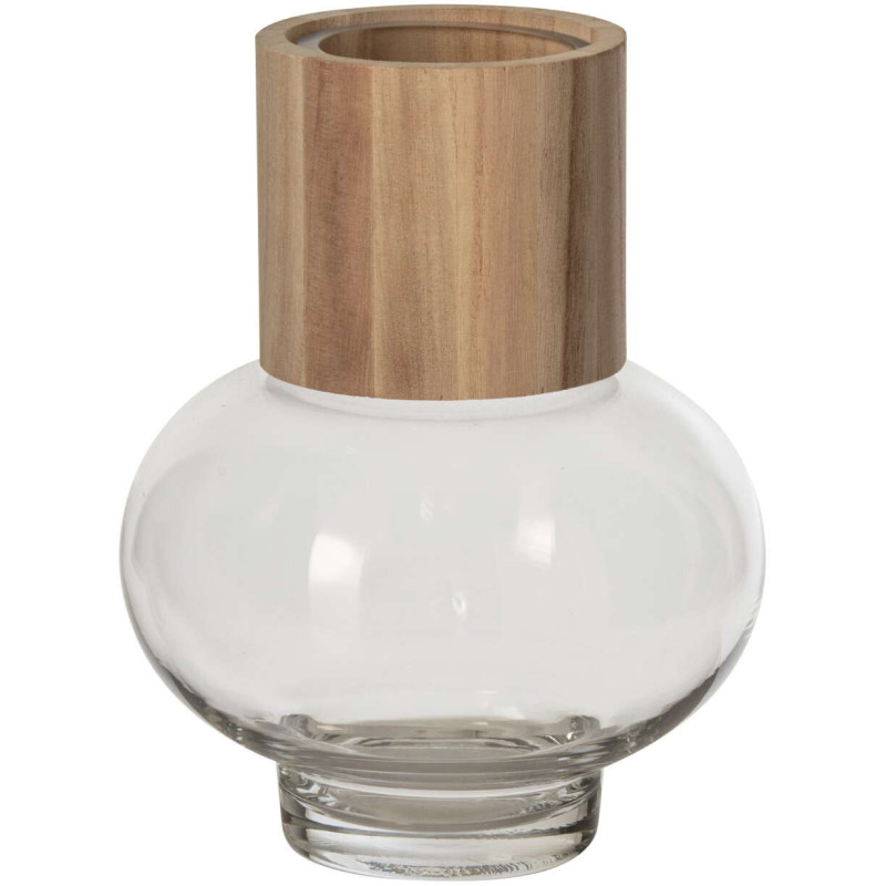Vase boule en verre et chêne naturel...