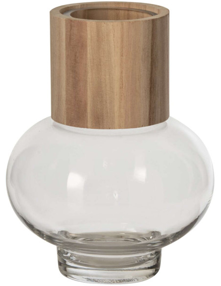 Vase boule en verre et chêne naturel 22 cm Kinsale