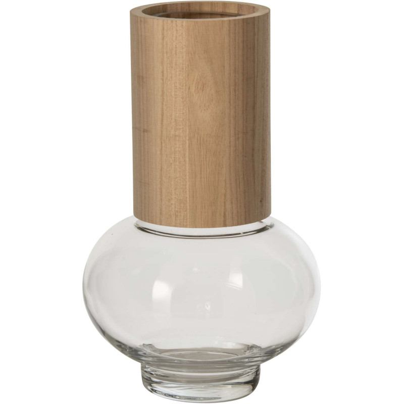 Vase boule en verre et chêne naturel...
